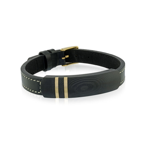 Stainless Steel Black And Yellow Carbon Leather Bracelet