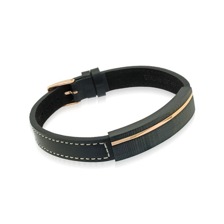 Stainless Steel Black And Rose Plated Leather Bracelet