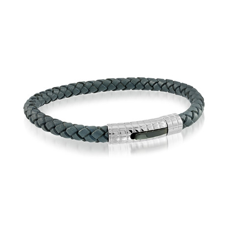 Grey Leather Stainless Steel Bracelet