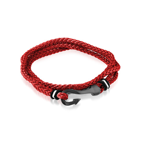 Black Stainless Steel Fish Hook Red Cord Bracelet