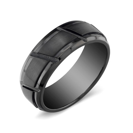 Black Plated Striped Ring (Size 8)