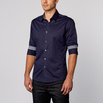 Gingham Inset Button-Up Shirt // Navy (L)