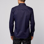 Gingham Inset Button-Up Shirt // Navy (L)