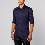 Dot Print Button-Up Shirt // Navy (XL)