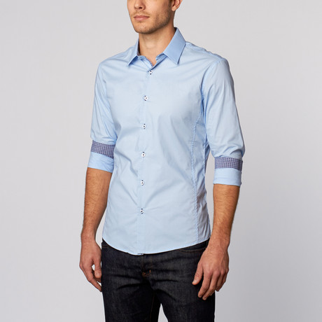 Isaac b. // Contrast Inset Button-Up Shirt // Baby Blue (S)