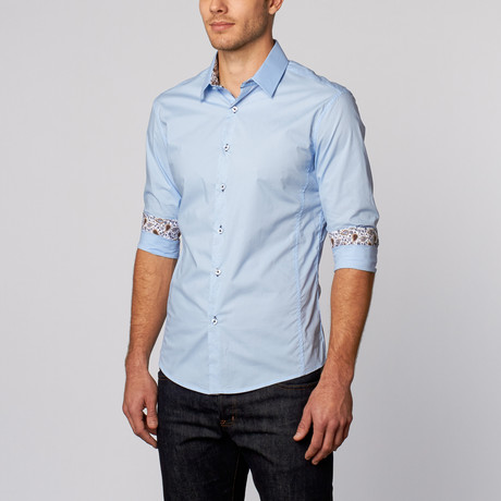 Paisley Cuff Button-Up Shirt // Baby Blue (L)