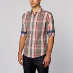 Contrast Plaid Button-Up Shirt // Brown (XL)