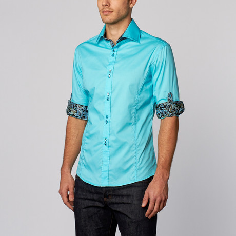 Paisley Cuff Button-Up Shirt // Turquoise (S)
