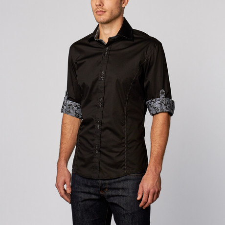 Paisley Cuff Button-Up Shirt // Black + Grey (S)