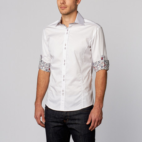 Paisley Cuff Button-Up Shirt // White + Blue (S)