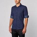 Isaac B. // Polka Dot Print Button-Up Shirt // Navy (L)