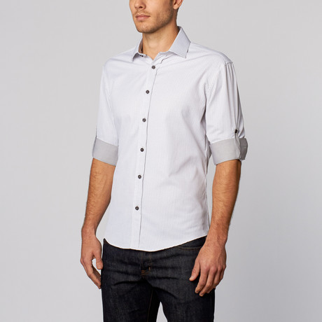 Circle Print Button-Up Shirt // Grey (S)