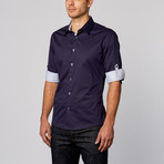 Contrast Placket Button-Up Shirt // Navy (M)