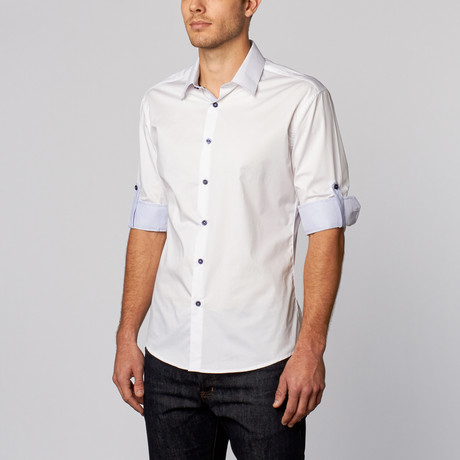 Contrast Placket Button-Up Shirt // White (XL)