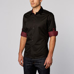 Contrast Stitch Button-Up Shirt // Black + Red (2XL)