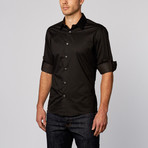 Contrast Stitch Button-Up Shirt // Black + Gray (S)
