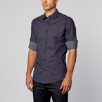 Dark Geometric Print Button-Up Shirt // Navy (L)