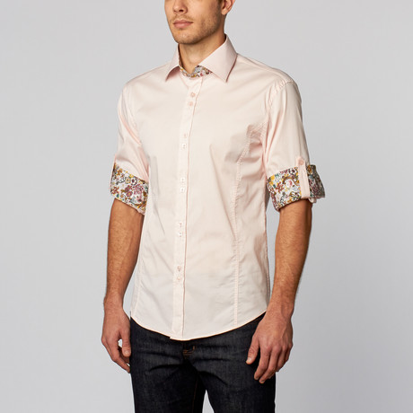 Floral Contrast Button-Up Shirt // Pink (S)