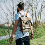 Leather + Canvas Survey Backpack (Green)