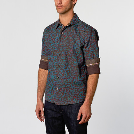 Wilshire Flowers Button-Up // Brown + Green (S)
