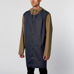 Rains UK // Longline Jacket // Blue + Soil (XS/S)