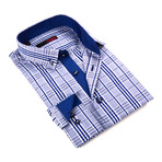 Overall Plaid Button-Up Shirt // Navy + Grey (S)