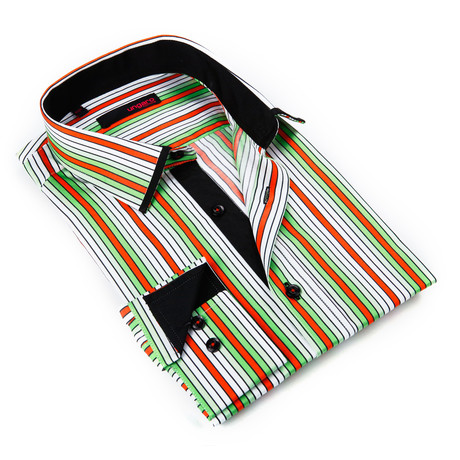Multi-Stripe Button-Up Shirt // Green + Orange (S)