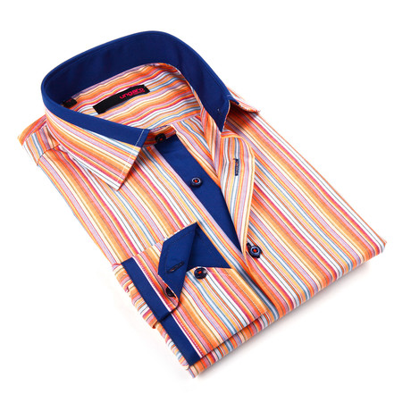 Rainbow Stripe Button-Up Shirt // Orange (S)