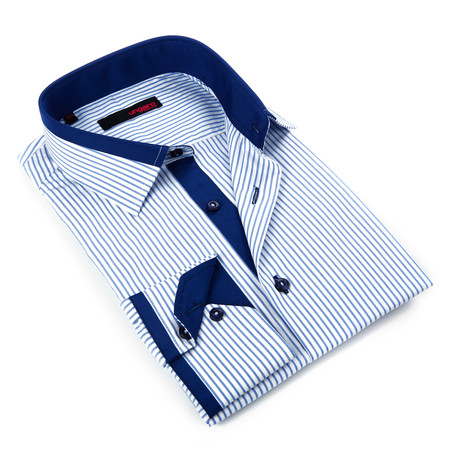 Thin Stripe Button-Up Shirt // Light Blue + Navy (S)