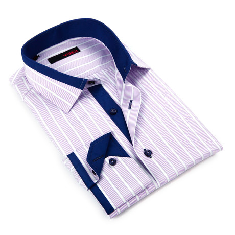 Multi-Stripe Button-Up Shirt // Light Purple + Navy (S)