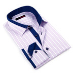 Multi-Stripe Button-Up Shirt // Light Purple + Navy (M)