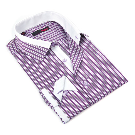 Multi-Stripe Button-Up Shirt // Deep Purple (S)