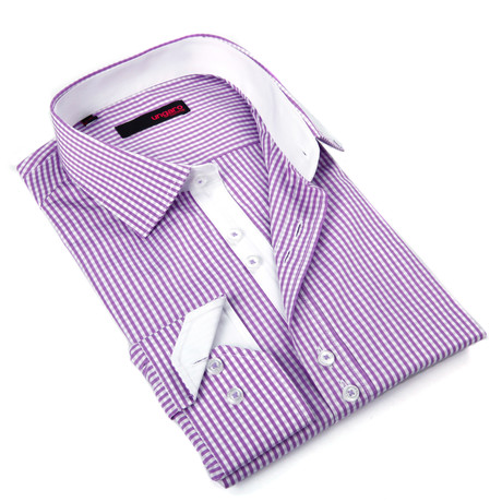Overall Check Button-Up Shirt // Lavender + White (S)