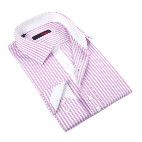 Stripe Button-Up Shirt // Pink + White (S)