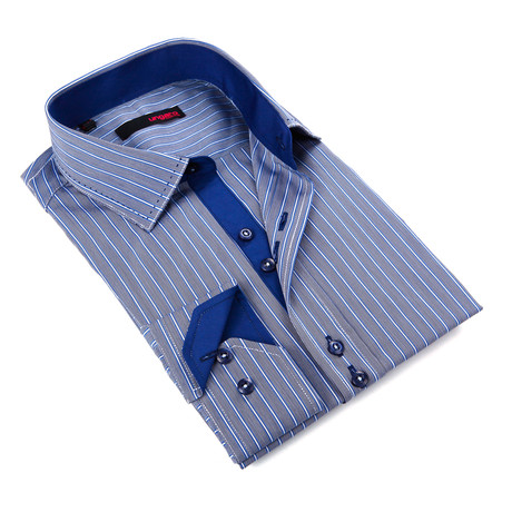 Stripe Button Up Shirt // Grey + Navy (S)