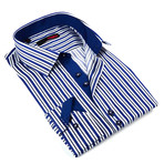 Stripe Button Up Shirt // Navy + White (S)