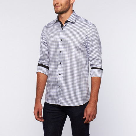 Button-Up Shirt // Blue + Brown Grid (S)