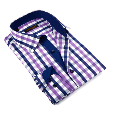 Large Tattersall Button-Down Shirt // Purple (S)