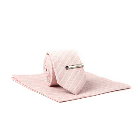 Skinny Tie + Tie Clip + Pocket Square // Brushed Pink