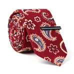 Skinny Tie + Tie Clip // Red Paisley
