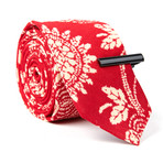 Skinny Tie + Tie Clip // Red Bandana
