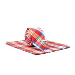 Skinny Tie + Tie Clip + Pocket Square // Red Plaid