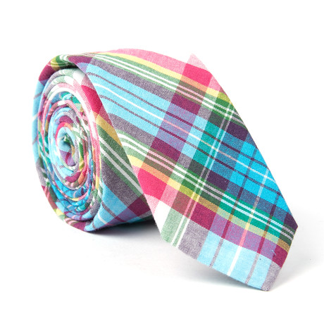 Skinny Tie + Tie Clip // Blue Plaid