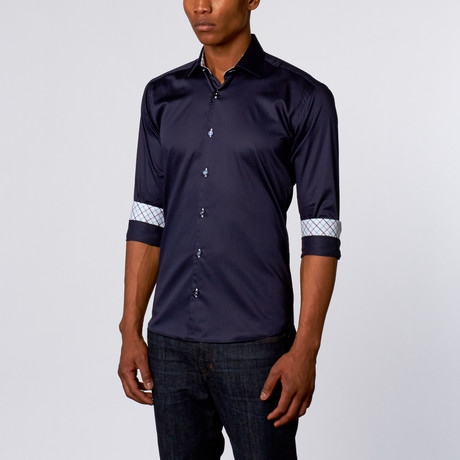 Luxory Satin Checker Dress Shirt // Navy (S)