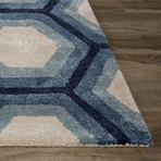 Contemporary Tribal Pattern Area Rug // Ivory + Blue (2'L x 3'W)