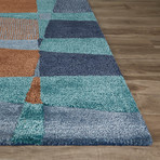 Contemporary Abstract Pattern  Area Rug // Blue + Green (2'L x 3'W)