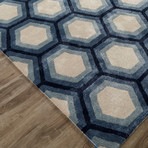 Contemporary Tribal Pattern Area Rug // Ivory + Blue (2'L x 3'W)