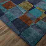 Contemporary Abstract Pattern  Area Rug // Blue + Green (2'L x 3'W)