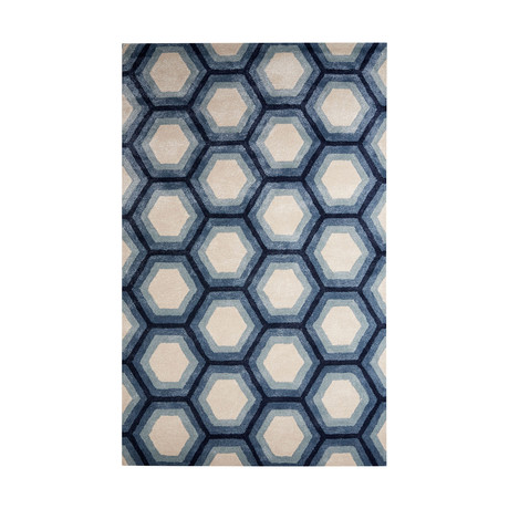 Contemporary Tribal Pattern Area Rug // Ivory + Blue (2'L x 3'W)