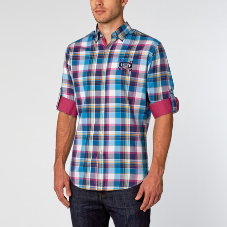 Newton Plaid Casual Shirt // Teal + Navy + Maroon (M)